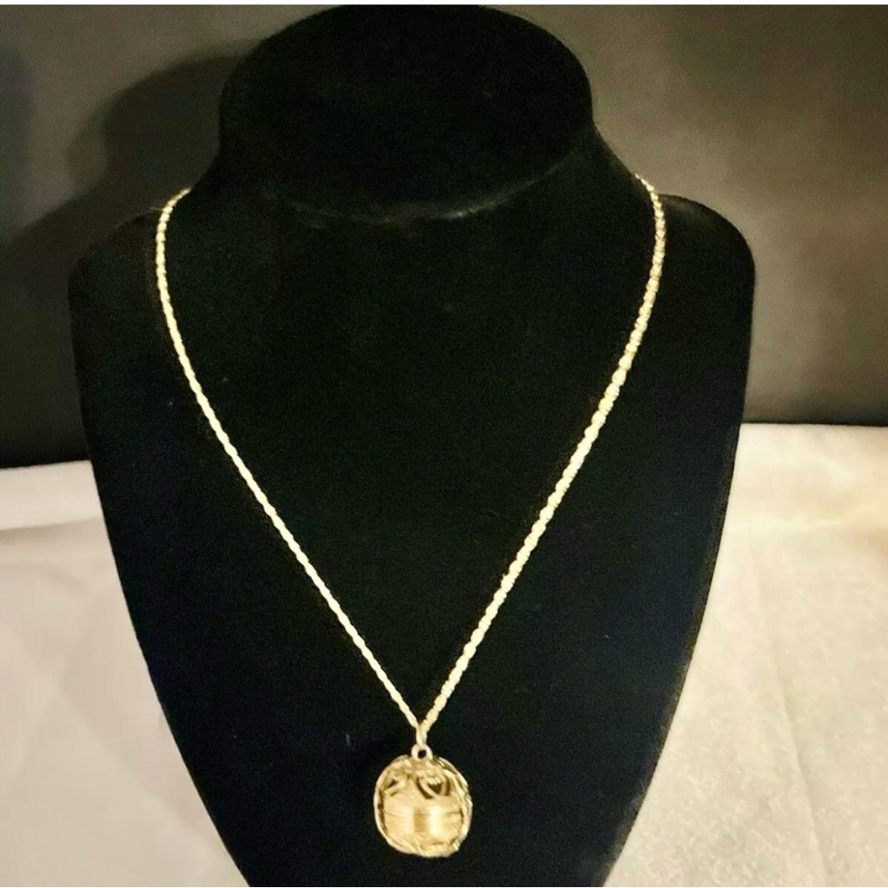 14K Gold Six [6] Round Picture Frame Charm Pendant + Rope Chain Necklace - Picture 4 of 16